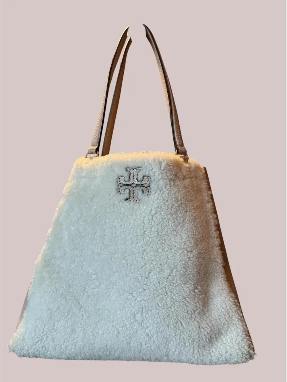 Tory Burch Shearling Tote Bag with Leather Handles